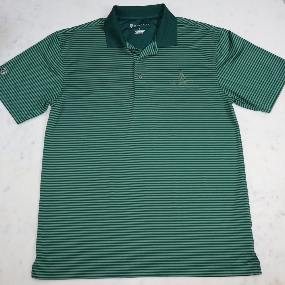 Oxford Golf Ritz Carlton St Thomas Green Striped Polo Shirt Mens Medium - Picture 2 of 9